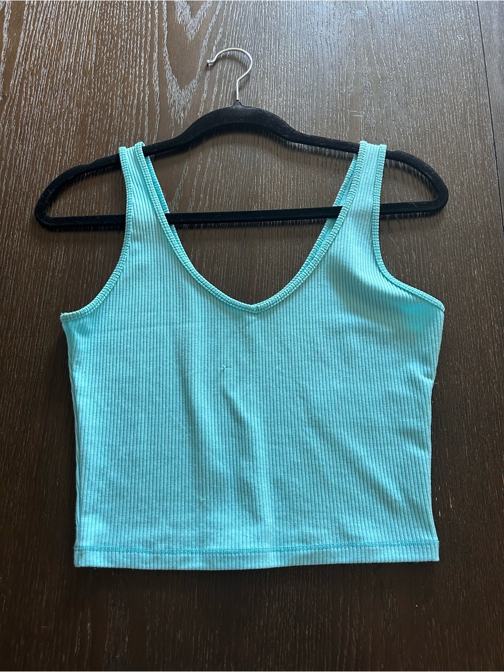 Hollister Ribbed V-Neck Crop Tank - Aqua Blue
